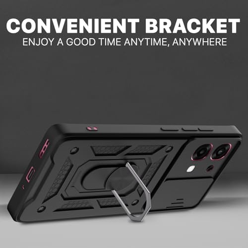 Image of Pikkme Back Cover for Oppo F31 5G / Oppo F33 5G | 360 Protection Case | Sliding Camera Shield Cover & Ring Holder Stand D10 Tough Armor Bumper Case (Black)