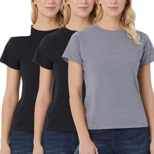 32 Degrees Cool Women's Ultra Soft Cotton Tee - 3-Pack (White/White/Violet Pink