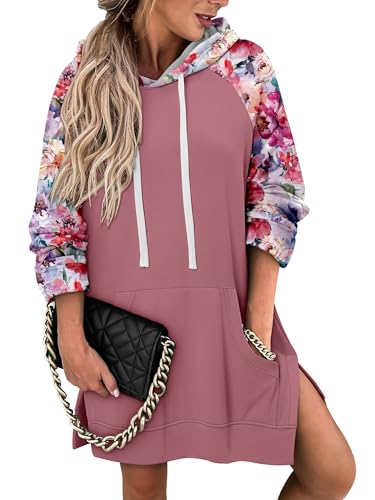 KISSMODA Women Hoodies Dress Long Sweatshirts Dress Raglan Sleeves Oversized Sweatshirts with Pocket 2025 Fall Winter Trendy