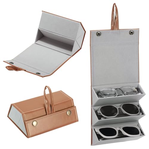 Image of PATIKIL Travel Sunglasses Organizer, 3 Slots Foldable Sunglasses Holder Leather Sunglass Storage Organizer Case