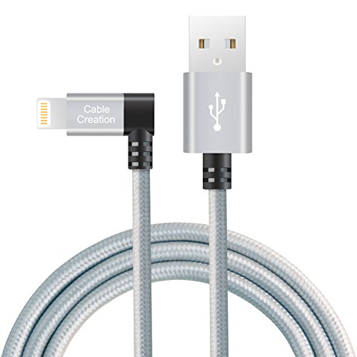 CableCreation 90 Degree iPhone Charger Cable 4FT, [MFi Certified] Right Angle Lightning to USB Charge Data Sync Cable, Compatible iPhone 11 Pro Max X XR XS 8 7 Plus 6S 6 5 iPad, Silver