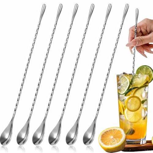 ABK 6PCS 12 Inch Bar Spoon,18/10 Stainless Steel Spiral Pattern