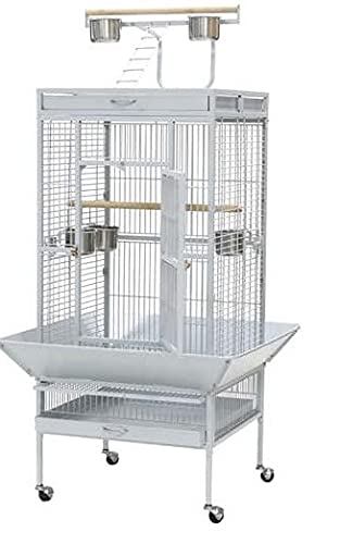 Foldable Metal Bird cage for Macaw,Grey Parrot,Cocktail, Conures,Amazon,cuckatoo with Stand,Wheel,Play top, Tray - Central Fish Aquarium L:82x B:77.4 x H:164 cms/bar spacing 17mm-Black Colour only
