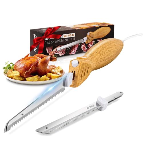 Prikoi Electric Knife - Carving Knife Set, Easy-Slice Serrated Edge Blades for Meat, Bread, Turkey,