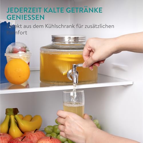 Navaris Getränkespender mit Zapfhahn - Bowle Gefäß mit Deckel - Getränkespender Glas mit Zapfhahn - Wasserspender Glas - Limonadenspender - Saftspender - 2,7 Liter