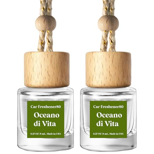Image of C Classy Hanging Car Air Freshener 2 Pack, Oceano Essential Oil Diffuser, Long-Lasting Fragrance, Cute Glass Bottle Car Accessories for Women & Men, Made in USA
