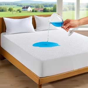 Elite Essentials 100% Waterproof Mattress Protector, Cotton Terry Top – Non-Noisy & Anti-Allergy King Size Mattress Protector (150x200cm) Extra Deep 30cm Stretch Skirt – White