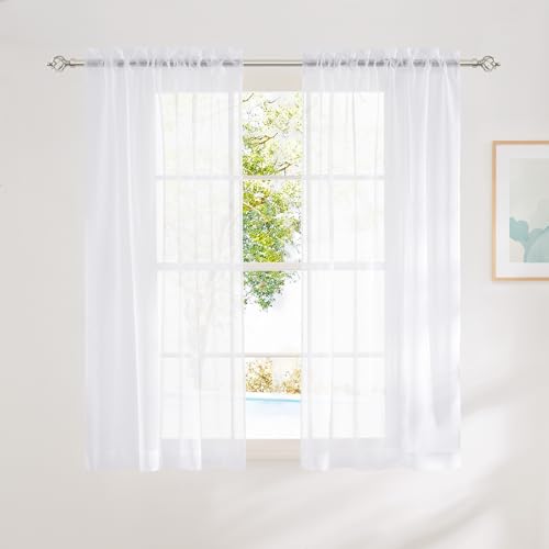 Image of NICETOWN White Sheer Curtains 63 Inches Long, W42xL63, 2 Panels | Rod Pocket Lightweight Drapes Home Decor Voile Sheer Air & Breathable Window Treatments for Bedroom /Kids Room,