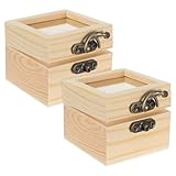 NUOBESTY 2pcs Wooden Insect Display Boxes with Glass Lid, Square Beige Storage Cases for DIY Collection