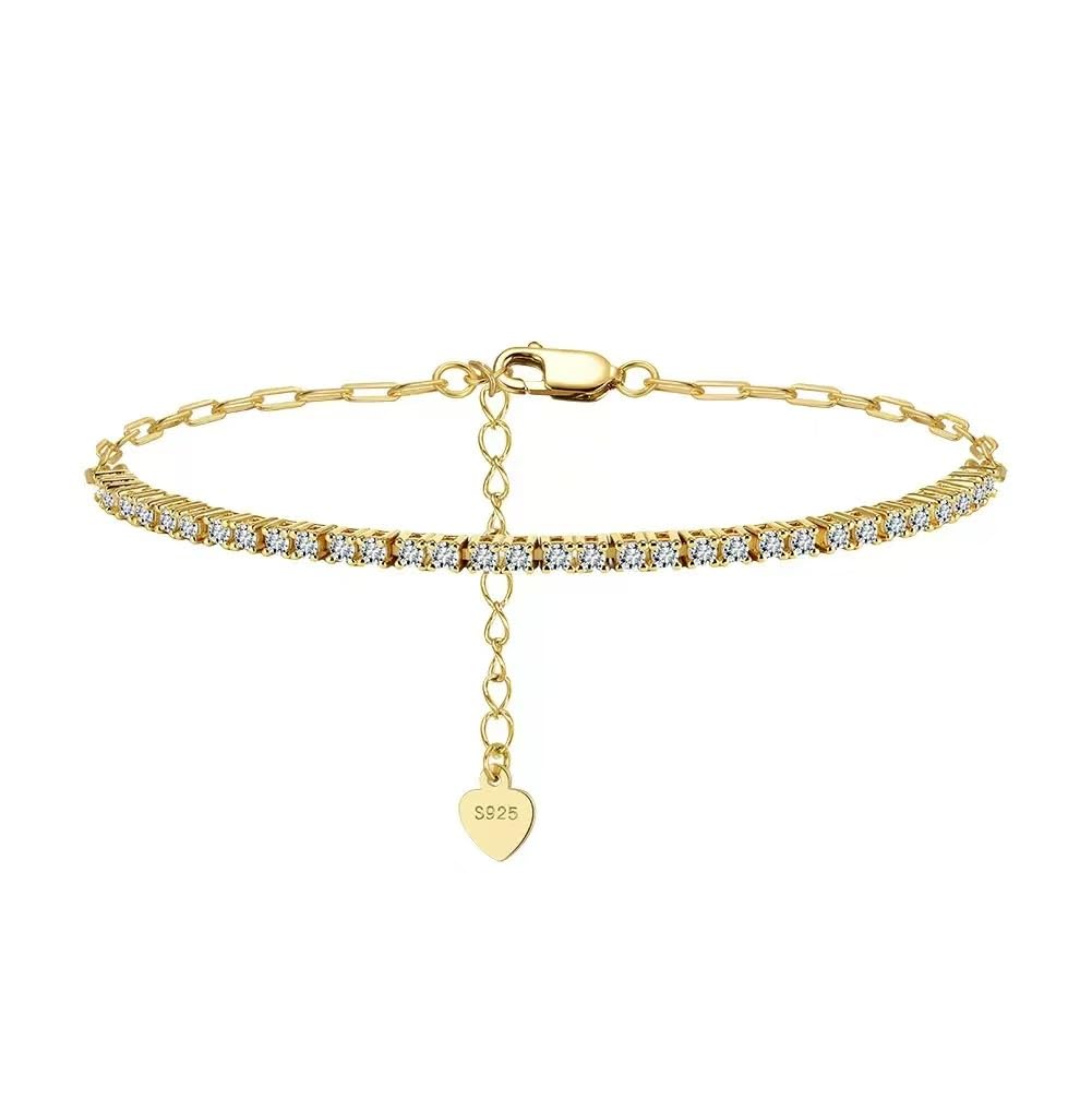 Pulsera de tenis de plata de ley 925 para mujer, pulsera ajustable de cadena de clip de circonita cúbica con dije de corazón, pulsera hipoalergénica de eternidad con circonita cúbica brillante, regalo