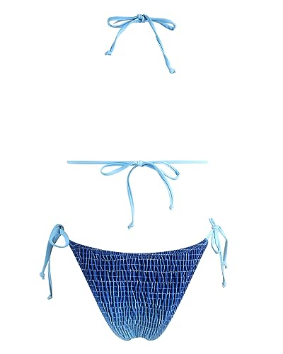 Image of Women's Triangle Bikini Set String Swimsuit Print Tie Smocked Ruched Two Piece Bathing Suit