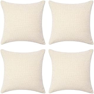 Amazon Brand - Umi 4 PCS Chenille Velvet Throw Pillow Case Super Soft Cushion Covers for Sofa Bedroom Decoration 18 x 18 Inch Beige