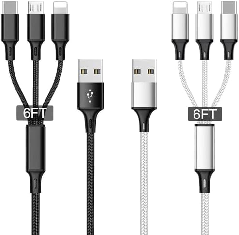 Multi USB Charging Cable 3A, (2Pack 6.6FT)3 in 1 Fast Charger Cord Connector with Dual Phone/Type C/Micro USB Port Adapter, Compatible with Tablets Phone 12 11 Pro 8 7 6 Samsung Galaxy(Charging Only)