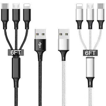 Multi USB Charging Cable 3A, (2Pack 6.6FT)3 in 1 Fast Charger Cord Connector with Dual Phone/Type C/Micro USB Port Adapter, Compatible with Tablets Phone 12 11 Pro 8 7 6 Samsung Galaxy(Charging Only)