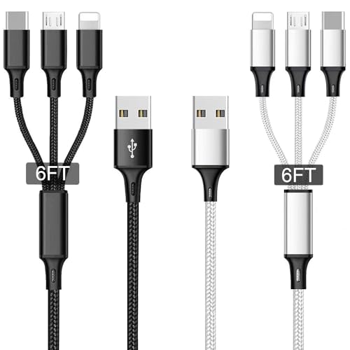 Multi USB Charging Cable 3A, (2Pack 6.6FT)3 in 1 Fast Charger Cord Connector with Dual Phone/Type C/Micro USB Port Adapter, Compatible with Tablets Phone 12 11 Pro 8 7 6 Samsung Galaxy(Charging Only)