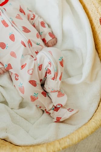 Image of Copper Pearl Zip-Up Footie Baby Pajamas - Soft Newborn Onesies for Boys & Girls, Tag-Free with Two-Way Zipper Baby Sleepers for Newborn - 24 Months, Strawberry