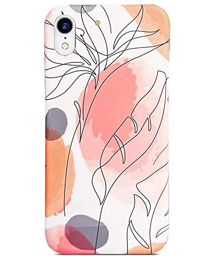 J.west Iphone Xr Case 6.1, Aesthetic Watercolor Minimalist Boho Modern Abstract Prints Slim Geometric Line Plant Palm Leaf Pattern Pink Soft Tpu Shockproof Cover Protective Phone Case For Women #TOP7