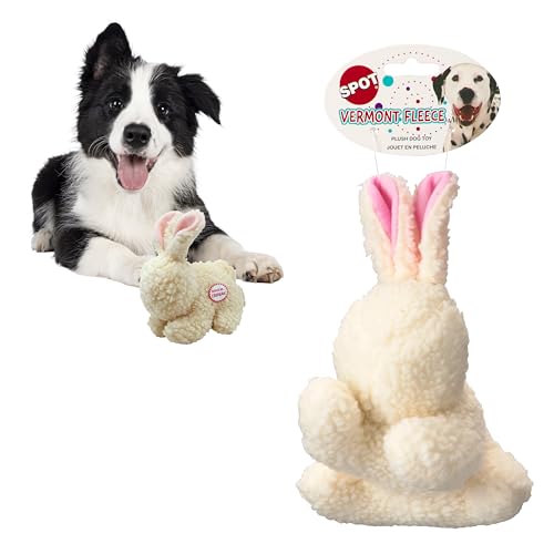 SPOT 6in Vermont Style Fleece Rabbit Dog Toy – Soft Comfort Plushie for Small Dogs & Puppies – Built-in Squeaker – Safe for Light Chewers – No Plastic Parts – Calming & Cuddly Pet Toy