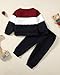 Renotemy 18-24 Months Toddler Boy Clothes Color Block Pullover Cotton Black Long Sweatpants Set Warm Sweatsuit Fall Clothing