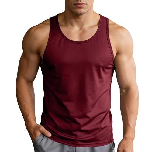 Camiseta sin mangas para hombre, cuello redondo, absorbe la humedad, transpirable, ligera, para entrenamiento muscular, correr, fitness, verano, Vino, S