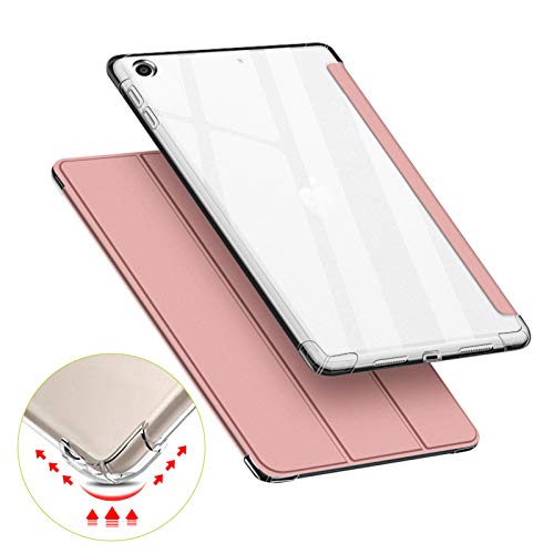 VAGHVEO Custodia per iPad 10,2 Pollici 2021 9a Generazione / 8a Gen 2020/iPad 7a 2019 Cover, Antiurto Flessibile e Trasparente in Gomma TPU Case Sottile Leggera Tri-Fold, Auto Sveglia/Sonno, Oro Rosa