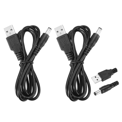 MECCANIXITY 2 Pcs USB to DC Power Cable 2A 5V DC Power Cord 5.5mmx2.5mm Jack Charging Plug Connector Cable Adapter for Fan Camera Phone Tablet Devices (3.3ft, Black)