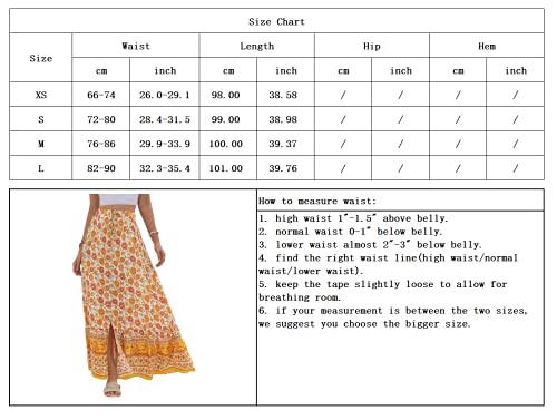 Chouyatou Women's Boho Elastic Waist A-Line Floral Print Maxi Skirt Front Split (X-Large, Yellow) #TOP6