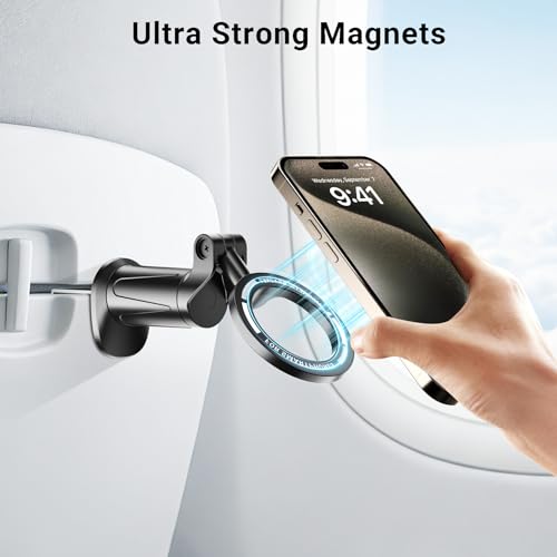 Airplane Phone Holder for MagSafe, Universal 360° Magnetic Plane Phone Stand for Travel Essentials, Handsfree for Air Plane Smartphone Mount Compatible with iPhone 17 16 15 14 13 12 and Android.