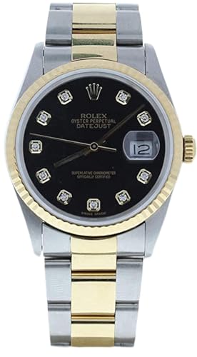 Rolex Mens Datejust Watch 16233 Oyster Band Custom Black Diamond Dial (Preowned)