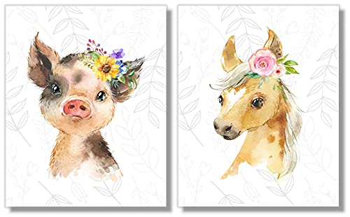 Baby Farm Animals Wall Art Prints - Nursery Decor - Set Of 6-8X10 - Unframed - Watercolor #TOP5