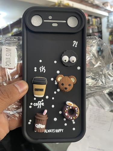 Image of Bintage Cute Fun Taddy Cartoon 3D Ball Bear Milk Cake Coffee Silicon Case Full Body & Camera Protection Back Cover Compatible for Tecno Pova Slim 5G - Black