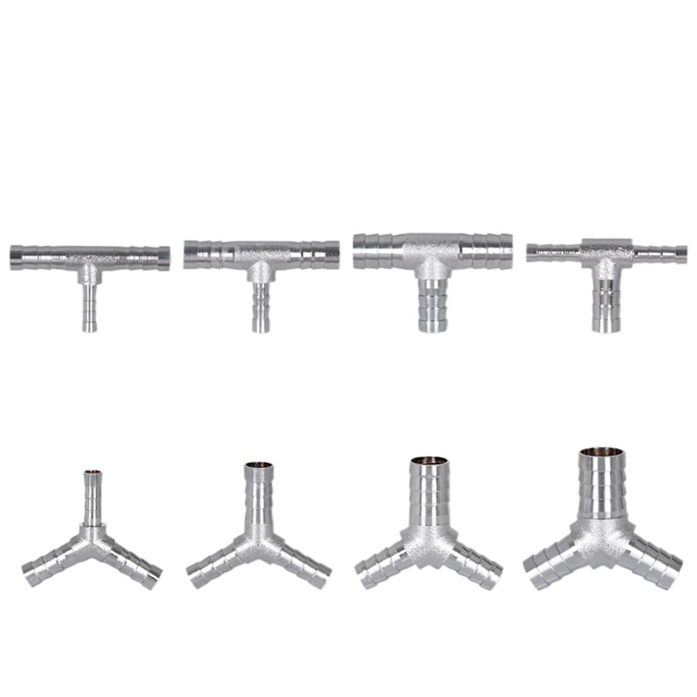 T-/Y-Reduzierstück, 4/6/8/10/12/14/16/19 mm, Schlauch mit Anschlussstutzen und Endrohr, verchromtes Edelstahl-304-Fitting