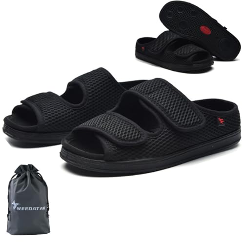 WEEOATAR Diabetic Slippers,Post Surgery Shoes,Medical Walking Shoes,Adjustable,Slip-on and Wide Orthopedic Shoes with Magic Stickers for Diabetics,Swollen Feet&Arthritis Edema(Woman Black,8.0/240cm)