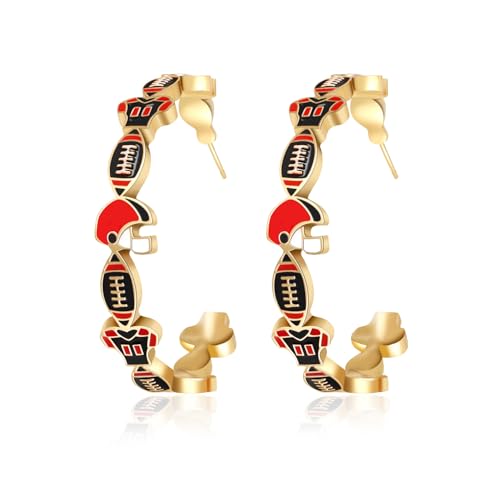 Game Day Earrings for Women (Heavy Earring) Football Earrings for Mom Fashion Football Mom Sports Jewelry Game Day Outfit Accessories (Red&Black)