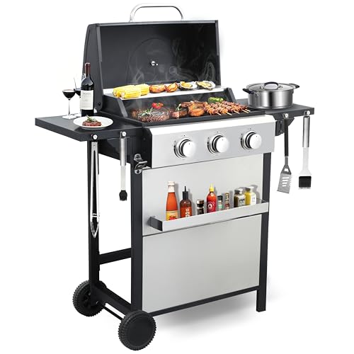 3-Burner Propane Gas Grill with 30,000 BTU Output - Easy-Clean Grease Management & Even Heat Distribution for Perfect BBQs (3-Burner)