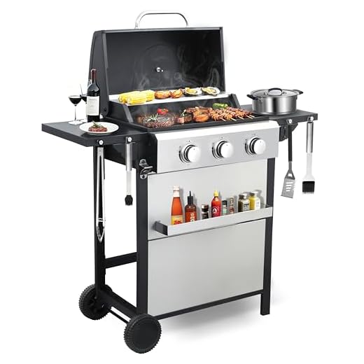 3-Burner Propane Gas Grill with 30,000 BTU Output - Easy-Clean Grease Management & Even Heat Distribution for Perfect BBQs (3-Burner)