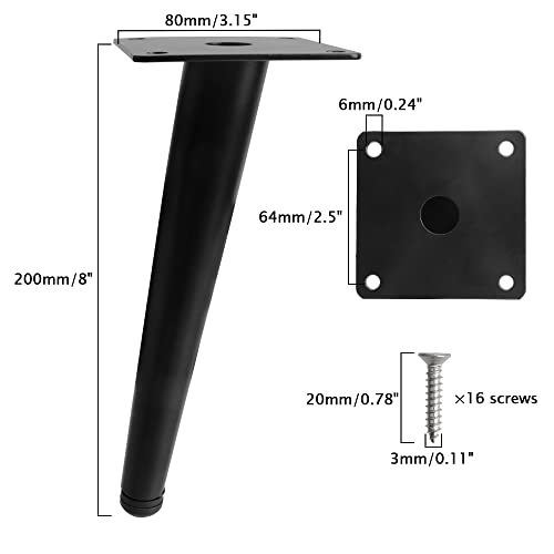 Toolzia 4Pcs 8" Metal Oblique Furniture Legs 20cm,Cone Cabinet Legs Stainless Steel Table Legs No-Slip Silent for Diy Furniture Sofas - Image 2