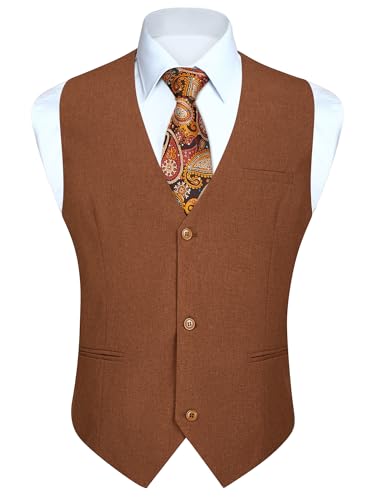 Image of HISDERN Mens Suit Vest Business Casual Dress Waistcoat Vest Solid Color Formal Wedding Vests for Suits or Tuxedo
