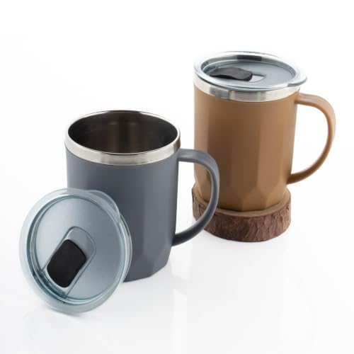 Image of MAGIC SPOON Stainless Steel Travel Coffee Mug with Sipper Lid & Handle, Insulated Tea Cup, BPA-Free Double Wall Tumbler for Hot-Cold Beverages, Office, Home, Car- Grey-Brown, (Combo Pack (400ml X 2))
