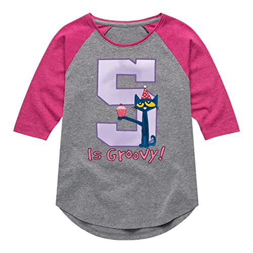 Pete the Cat - 5th Birthday Girls - Toddler and Youth Girls Raglan Graphic T-Shirt - Size 3T