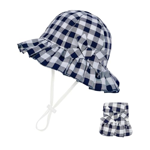 Zando Baby Sun Hat - Toddle Cute Ruffle Brim - Baby Beach Hat - Cotton Checkered - UPF 50+ - Adjustable Bucket Hat for 0-2T