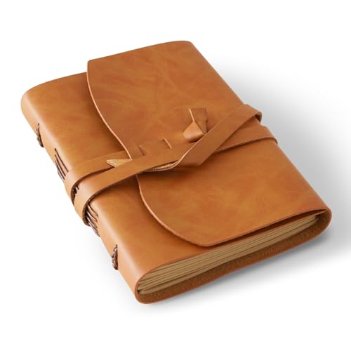 Image of RILIHO Leather Journal Notepad, Small Notebook 4.8x6.5 Inches, Mini Journal, Retro Premium Planner, Lined Diary Vintage Style, Ideal for Women and Men, Artists, Travelers, Brown