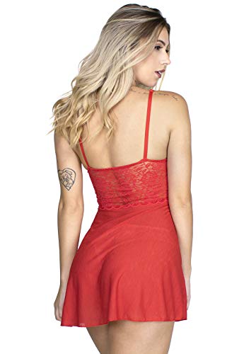 Camisola com Bojo Renda Curta Alcinha Lingerie Sexy 001 (GG, Vermelho)