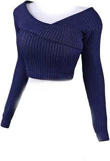 [HAMRETHYPPZ] 1/6 コスチューム 1/6 フィギュア 服 女性 セクシーVネックトップス、胸元あらわトップス、ワイドネックセーターワンピース (素体とヘッドと靴等は含まりません)(濃紺)