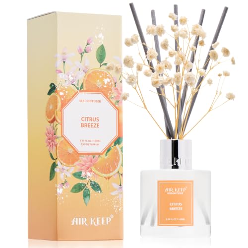 Image of Airkeep Reed Diffuser Set,3.38 fl oz (100 ml) - Citrus Breeze Oil Diffusers with 8 Reed Sticks, Home Fragrance Reed Diffuser for Bathroom Shelf Decor