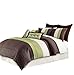 Chezmoi Collection 8-Piece Luxury Stripe Duvet Cover Set, Beige/Green/Brown, King