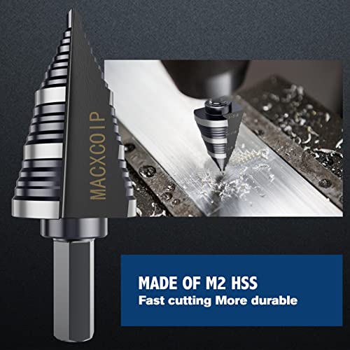 Macxcoip M2 Step Drill Bit, 3/16 To 1-3/8 In, Double Fluted, Cutting Drill Bit For Stainless Steel, Metal, Aluminum, Copper, Wood, Pvc #TOP1