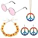 Price comparison product image ABOAT 4 Pieces Hippie Costume Set Includes 1 Sets Rainbow Peace Sign Necklace and Earrings, 1 Piece Sunflower Headband and 1 Pair of Hippie Sunglasses (A Pink)
