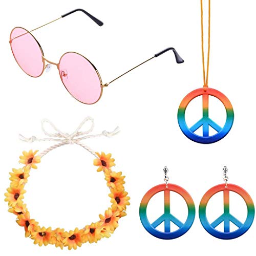 Diana’s Bridal And Costumes Jewellery - ABOAT 4 Pieces Hippie Costume Set Includes 1 Sets Rainbow Peace Sign