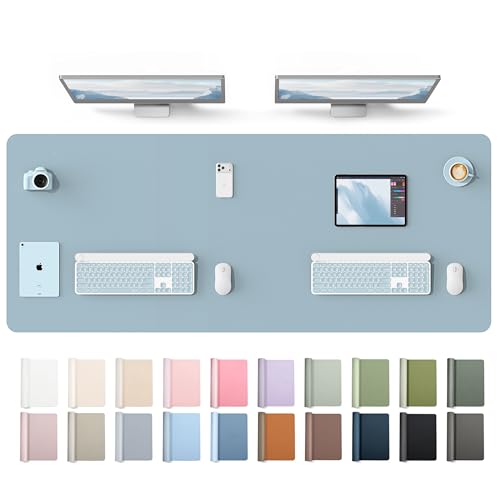 Image of YSAGi Leather Desk Protector, Office Mat, Large Mouse Mat, Non-Slip PU Leather Blotter, Laptop Desk Mat, Waterproof Writing Pad for Office and Home(Ice Blue, 63 inch x 24 inch)